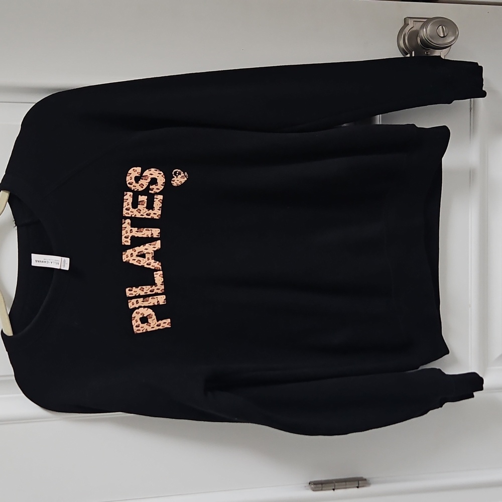 Bella + Canvas Black Crew Neck Sweatshirt with Leopard Print Pilates